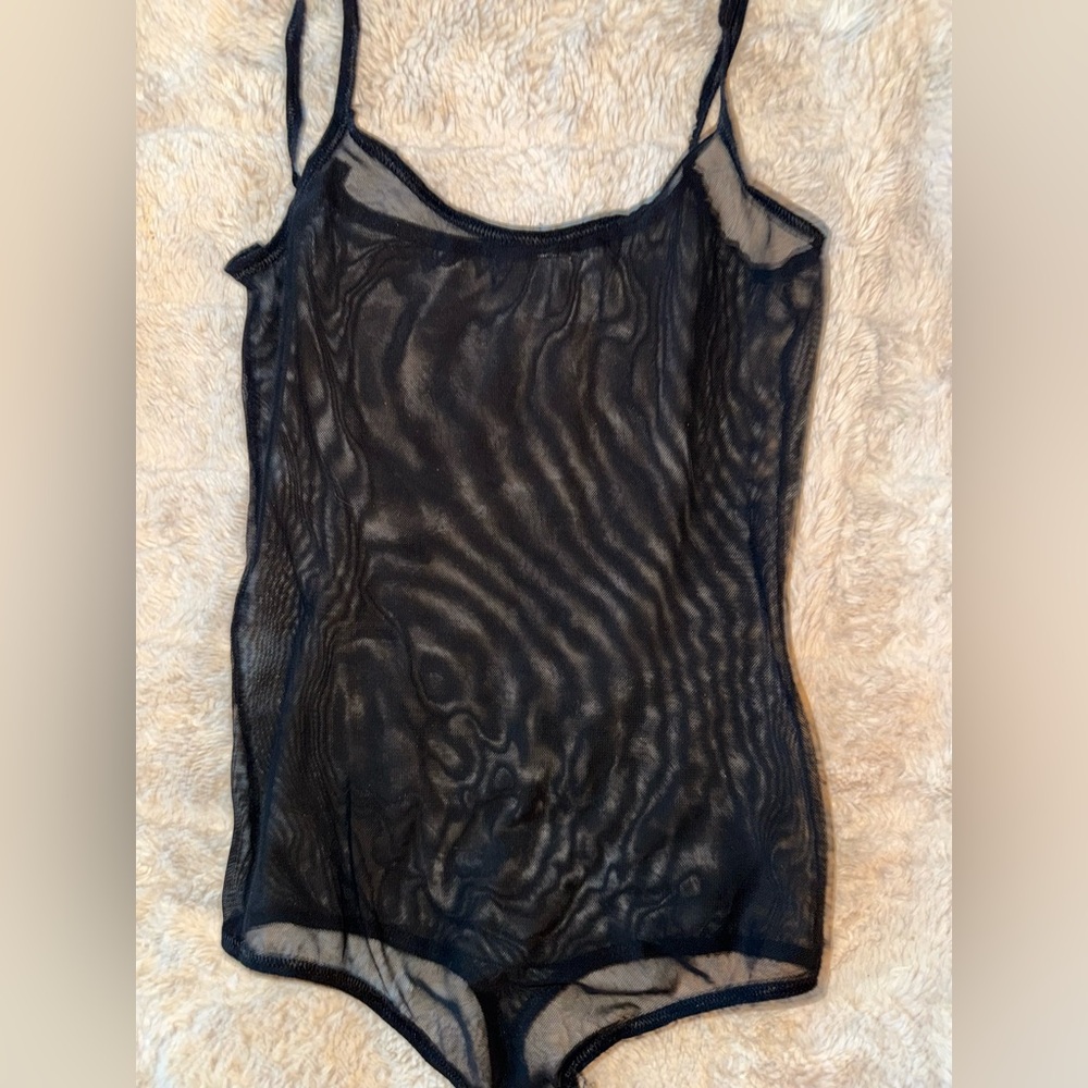 Sheer Mesh Black Bodysuit 1 piece straps thong intimate lingerie Valentine’s Day